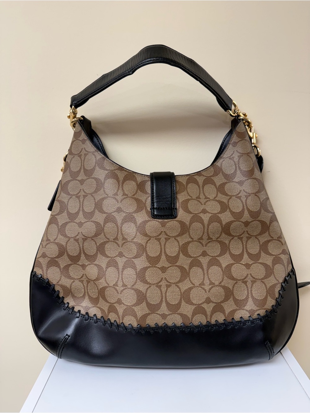 Coach Chelsea Champlain Amber Hobo Shoulder Bag Signature C & Black Leather Trim - Picture 10 of 16